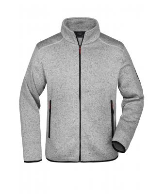 Herren Men's Knitted Fleece Jacket Light-grey-melange/red 8305