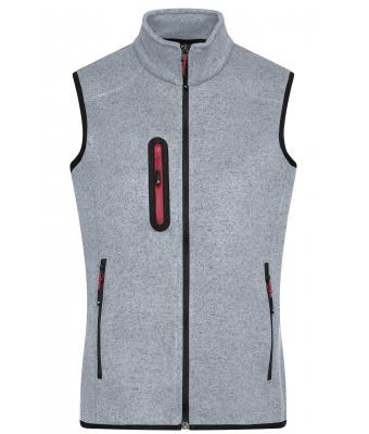 Damen Ladies' Knitted Fleece Vest Light-grey-melange/red 8490