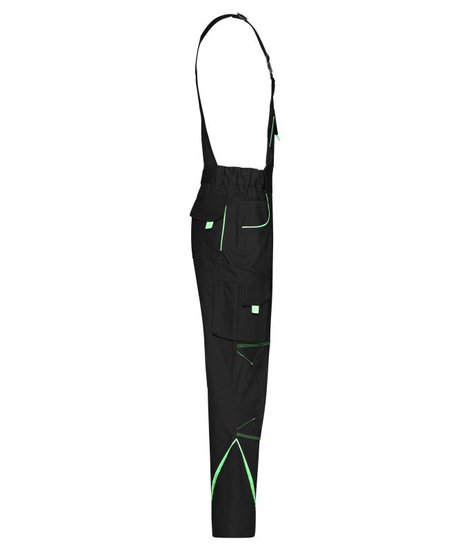 Unisexe Pantalon workwear à bretelles - COLOR - Noir/vert-citron 8525
