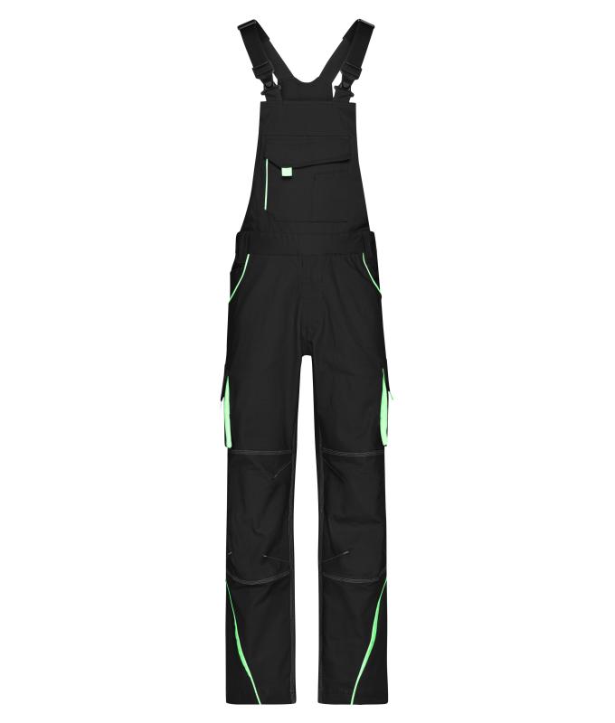 Unisexe Pantalon workwear à bretelles - COLOR - Noir/vert-citron 8525