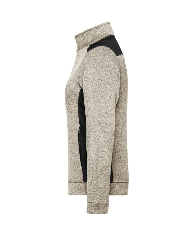 Damen Ladies' Knitted Workwear Fleece Jacket - STRONG - Stone-melange/black 8536