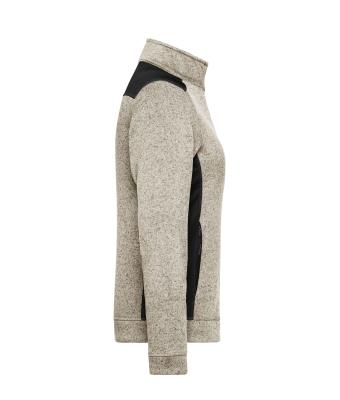 Damen Ladies' Knitted Workwear Fleece Jacket - STRONG - Stone-melange/black 8536