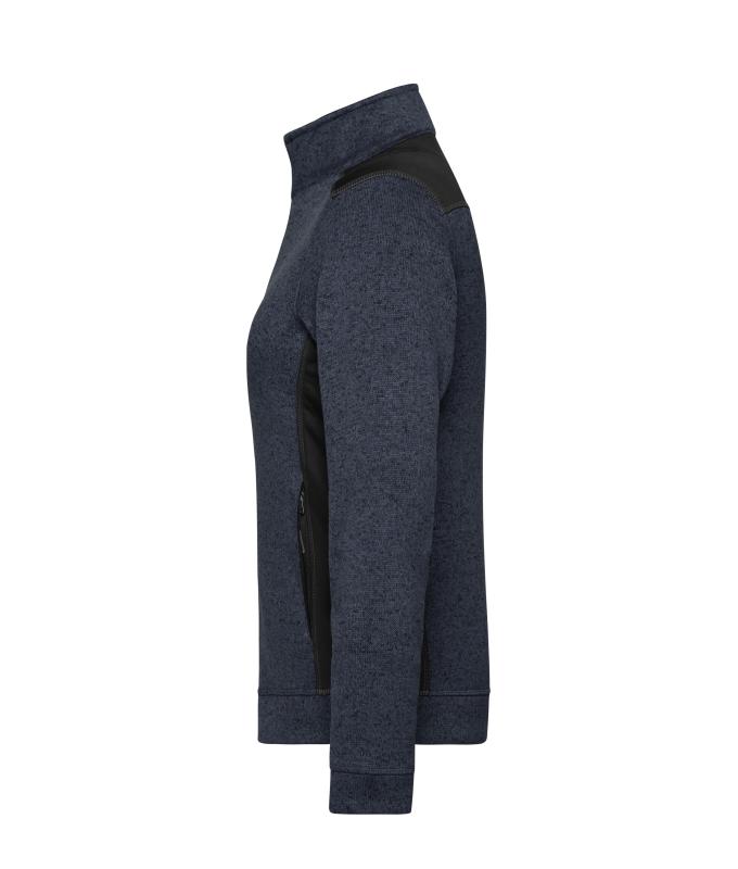 Dames Ladies' Knitted Workwear Fleece Jacket - STRONG - Carbon-melange/zwart 8536