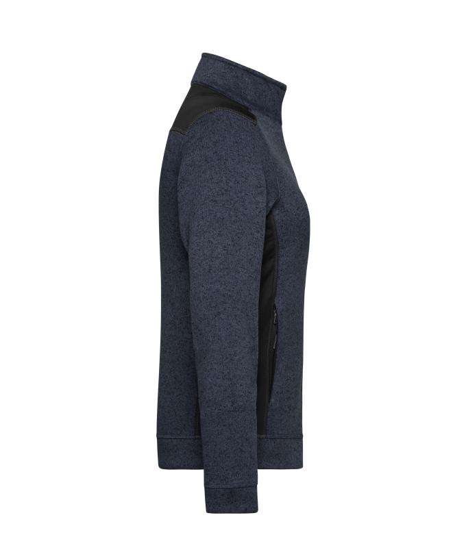 Dames Ladies' Knitted Workwear Fleece Jacket - STRONG - Carbon-melange/zwart 8536
