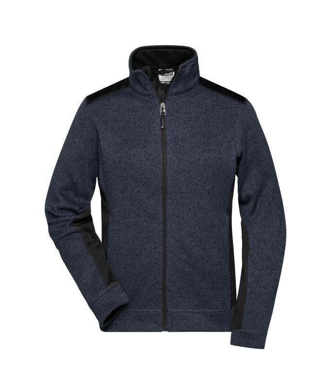 Dames Ladies' Knitted Workwear Fleece Jacket - STRONG - Carbon-melange/zwart 8536