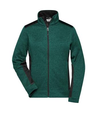 Dames Ladies' Knitted Workwear Fleece Jacket - STRONG - Donkergroen-melange/zwart 8536