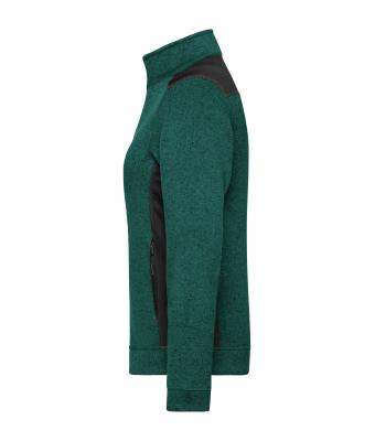 Damen Ladies' Knitted Workwear Fleece Jacket - STRONG - Dark-green-melange/black 8536