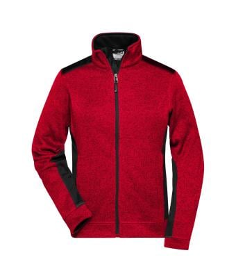 Dames Ladies' Knitted Workwear Fleece Jacket - STRONG - Rood-melange/zwart 8536