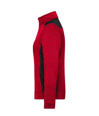 Damen Ladies' Knitted Workwear Fleece Jacket - STRONG - Red-melange/black 8536