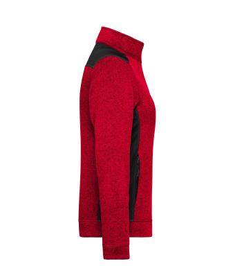 Damen Ladies' Knitted Workwear Fleece Jacket - STRONG - Red-melange/black 8536