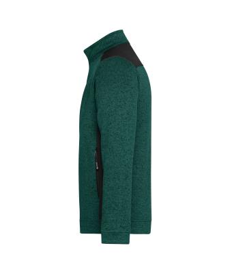 Heren Men's Knitted Workwear Fleece Jacket - STRONG - Donkergroen-melange/zwart 8537