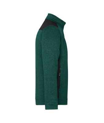 Heren Men's Knitted Workwear Fleece Jacket - STRONG - Donkergroen-melange/zwart 8537