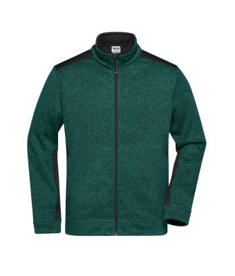 Heren Men's Knitted Workwear Fleece Jacket - STRONG - Donkergroen-melange/zwart 8537