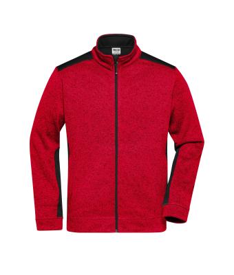 Heren Men's Knitted Workwear Fleece Jacket - STRONG - Rood-melange/zwart 8537