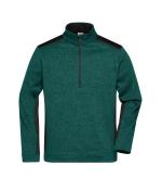 Unisex Men's Knitted Workwear Fleece Half-Zip - STRONG - Donkergroen-melange/zwart 8538