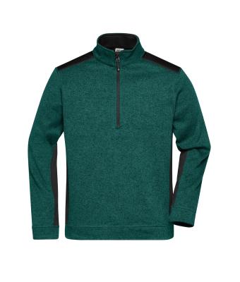 Unisex Men's Knitted Workwear Fleece Half-Zip - STRONG - Donkergroen-melange/zwart 8538