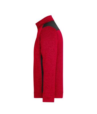 Unisex Men's Knitted Workwear Fleece Half-Zip - STRONG - Rood-melange/zwart 8538