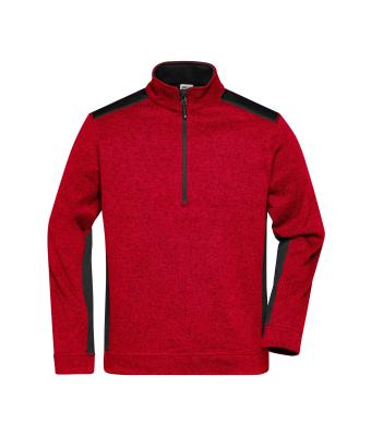 Unisex Men's Knitted Workwear Fleece Half-Zip - STRONG - Rood-melange/zwart 8538