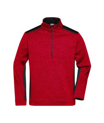 Unisex Men's Knitted Workwear Fleece Half-Zip - STRONG - Red-melange/black 8538