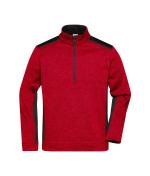 Unisexe Veste workwear polaire tricoté demi-zip - STRONG - Rouge-mélange/noir 8538
