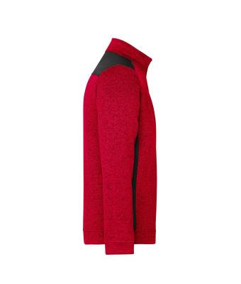Unisexe Veste workwear polaire tricoté demi-zip - STRONG - Rouge-mélange/noir 8538