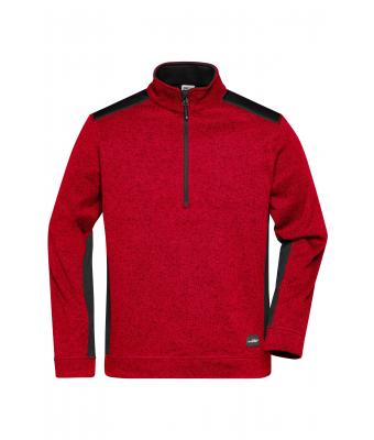 Unisexe Veste workwear polaire tricoté demi-zip - STRONG - Rouge-mélange/noir 8538