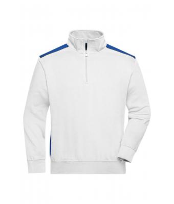 Unisexe Sweat-shirt workwear demi-zip - COLOR - Blanc/royal 8542