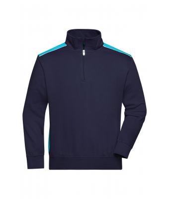 Unisexe Sweat-shirt workwear demi-zip - COLOR - Marine/turquoise 8542