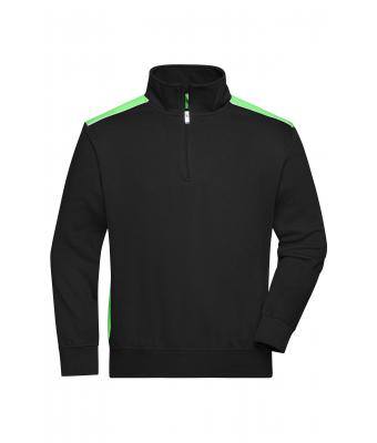 Unisexe Sweat-shirt workwear demi-zip - COLOR - Noir/vert-citron 8542