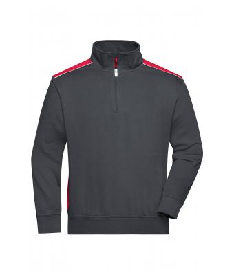 Unisexe Sweat-shirt workwear demi-zip - COLOR - Carbone/rouge 8542