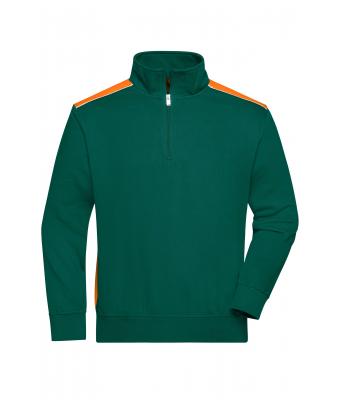 Unisexe Sweat-shirt workwear demi-zip - COLOR - Vert-foncé/orange 8542