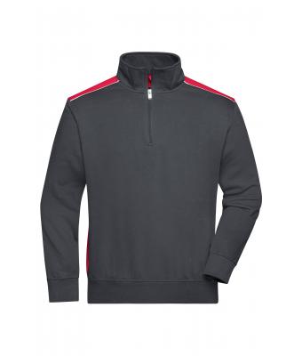 Unisex Workwear Half-Zip Sweat - COLOR - Carbon/rood 8542