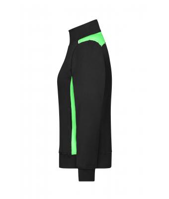 Damen Ladies' Workwear Sweat Jacket - COLOR - Black/lime-green 8543