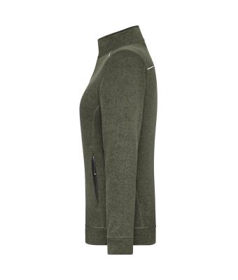 Dames Ladies' Knitted Workwear Fleece Jacket - SOLID - Olijf-melange/zwart 10221