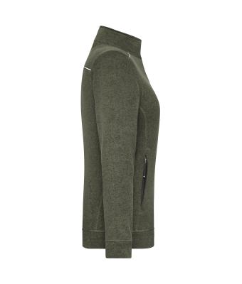 Dames Ladies' Knitted Workwear Fleece Jacket - SOLID - Olijf-melange/zwart 10221