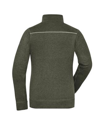 Dames Ladies' Knitted Workwear Fleece Jacket - SOLID - Olijf-melange/zwart 10221