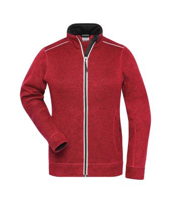Dames Ladies' Knitted Workwear Fleece Jacket - SOLID - Rood-melange/zwart 10221