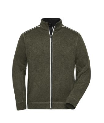 Heren Men's Knitted Workwear Fleece Jacket - SOLID - Olijf-melange/zwart 10222