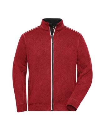 Heren Men's Knitted Workwear Fleece Jacket - SOLID - Rood-melange/zwart 10222