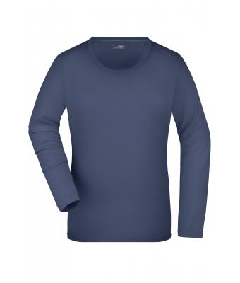 Damen Ladies' Stretch Shirt Long-Sleeved Navy 7984