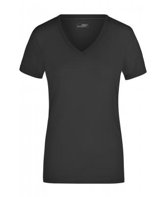 Femme T-shirt femme extensible col V Noir 7985