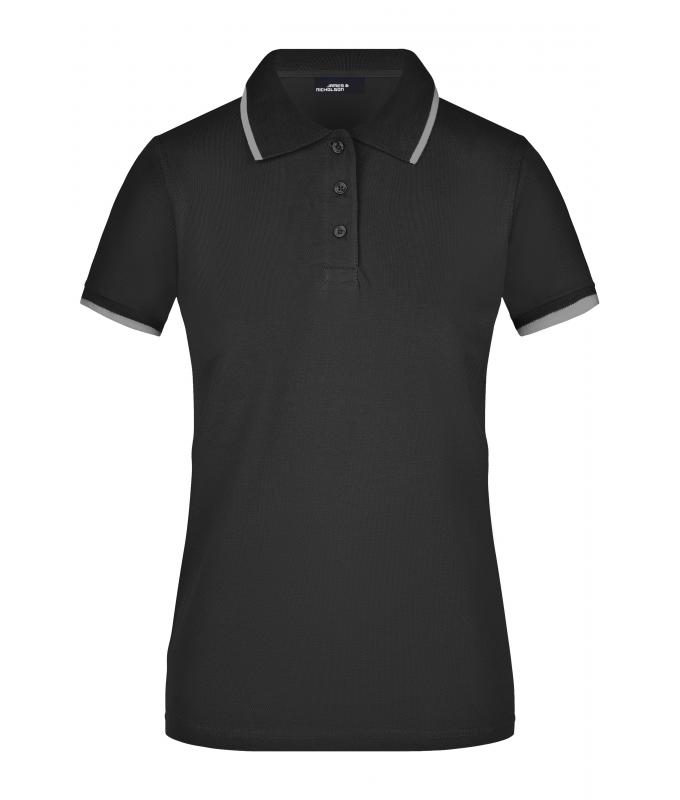 Dames Ladies' Polo Tipping Zwart/zilver 7564