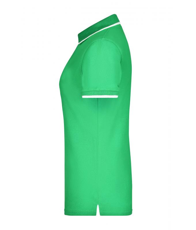 Femme Polo piqué avec liseré contrasté femme Vert-prairie/blanc 7564