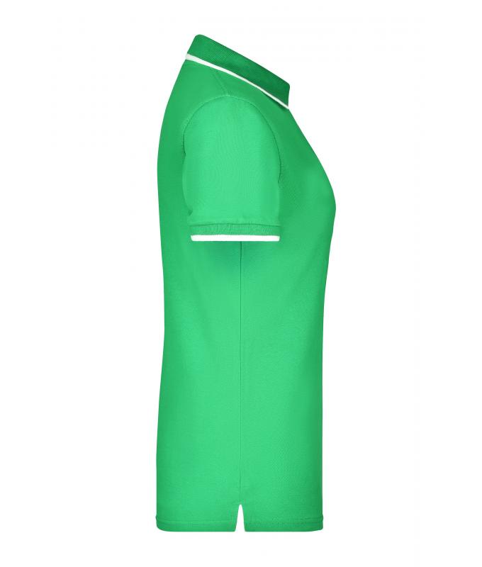 Femme Polo piqué avec liseré contrasté femme Vert-prairie/blanc 7564