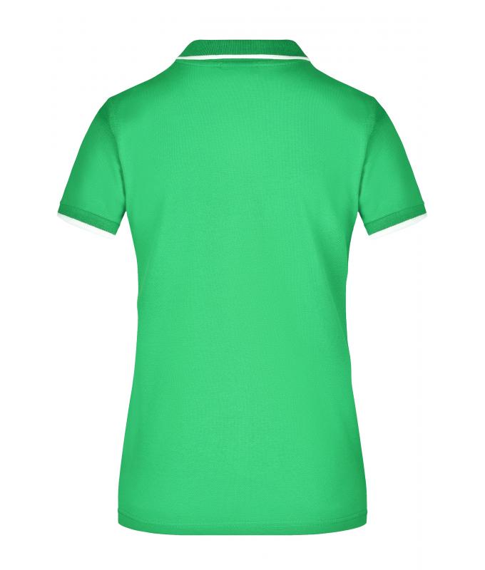 Femme Polo piqué avec liseré contrasté femme Vert-prairie/blanc 7564
