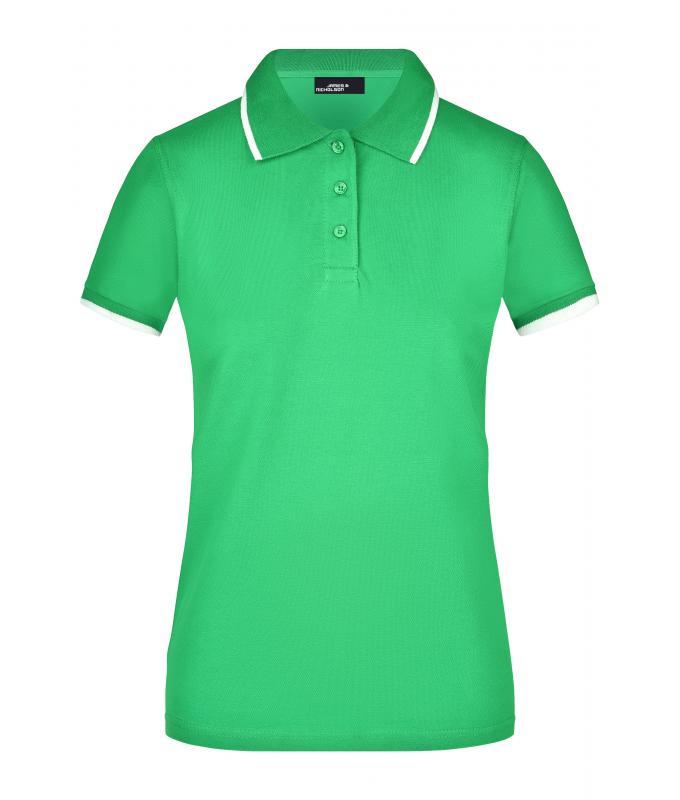 Femme Polo piqué avec liseré contrasté femme Vert-prairie/blanc 7564