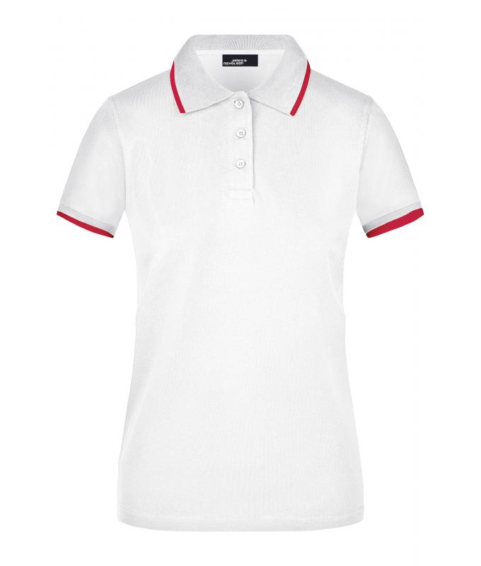 Femme Polo piqué avec liseré contrasté femme Blanc/rouge 7564