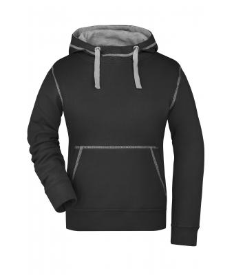 Femme Sweat-shirt à capuche contrasté femme Noir/gris-chiné-foncé 8079
