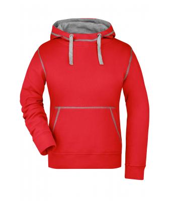 Femme Sweat-shirt à capuche contrasté femme Rouge/gris-chiné 8079