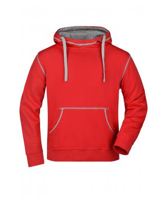 Homme Sweat-shirt à capuche contrasté homme Rouge/gris-chiné 8080